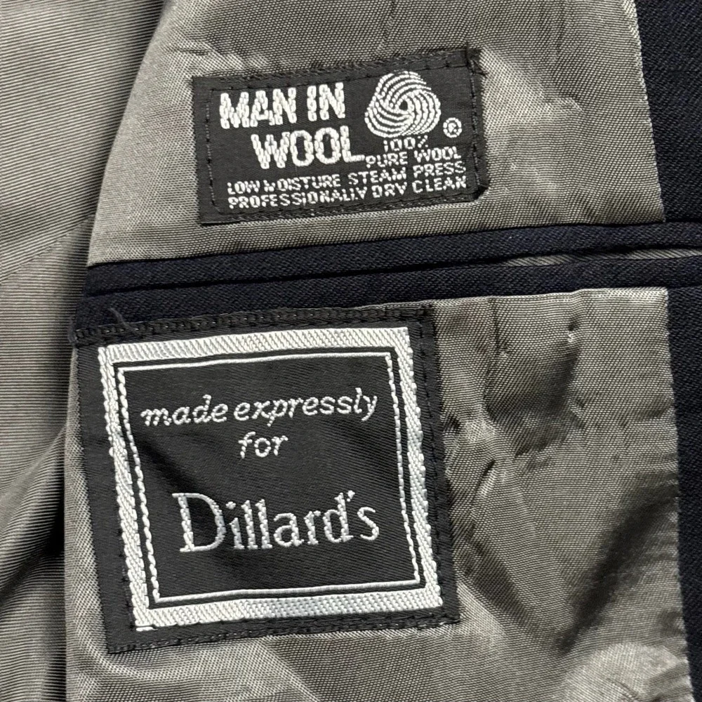 Dillards Riserva Mens Navy Blue Pure Wool Double Breasted Blazer Tailored USA 48